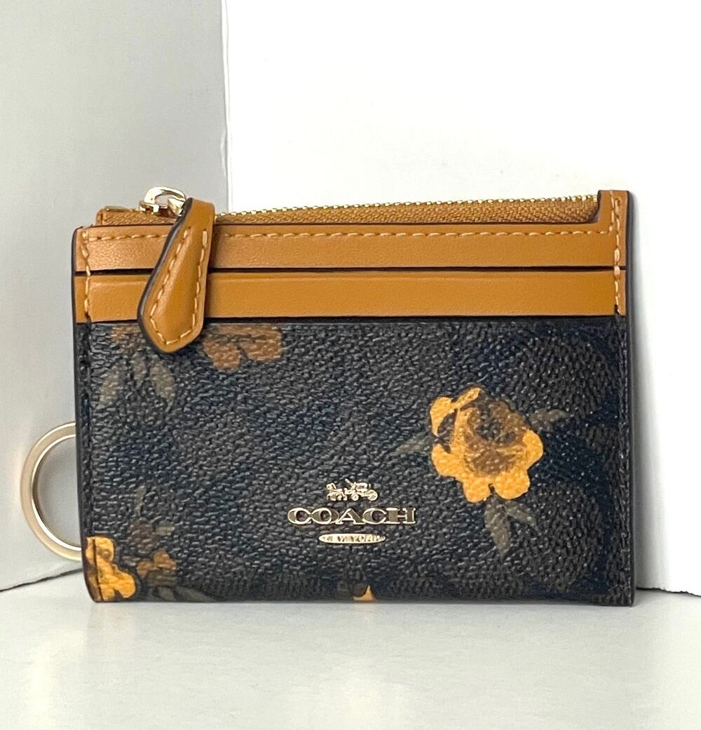 Coach CCV88 Brown Walnut Floral Signature Mini Skinny Wallet